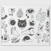 手描きの神秘的な入れ墨、ヴィンテージバッジd ラッピングペーパー (フラット)