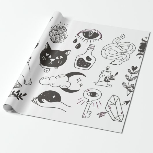 手描きの神秘的な入れ墨、ヴィンテージバッジd ラッピングペーパー (アンロールド)