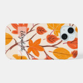手描きの秋の落ち葉 iPhone 15ケース (裏面横)