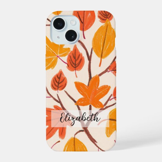手描きの秋の落ち葉 iPhone 15ケース (裏面)