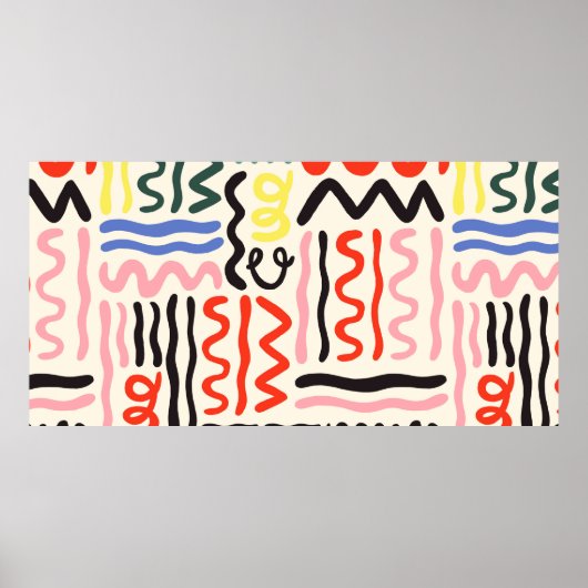 手描きの筆のパターン、ジグザグ、線、曲線 ポスター (正面)