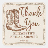 手描きの素朴なカウガールブーツの感謝 スクエアシール (正面)