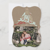 手描きの素朴なデザインの平和、喜び、愛のタイポグラフィーの写真 シーズンカード (正面)