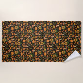手描きの素朴な秋のパターン ビーチタオル (正面)