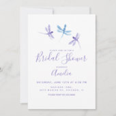 手描きの紫と青のトンボのデザインが特徴の結婚前お披露目パーティー 招待状 (正面)