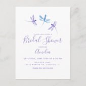 手描きの紫と青のトンボのデザインが美しい結婚前お披露目パーティー ポストカード (正面)