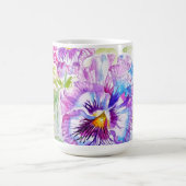 手描きの紫のパンスィー 花のラテマグ コーヒーマグカップ (中央)