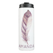 手描きの紫色およびピンクの水彩画の羽 タンブラー (正面)