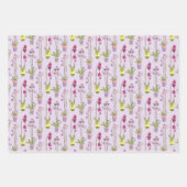 手描きの紫色のラン花柄包装紙セット ラッピングペーパーシート (正面2)