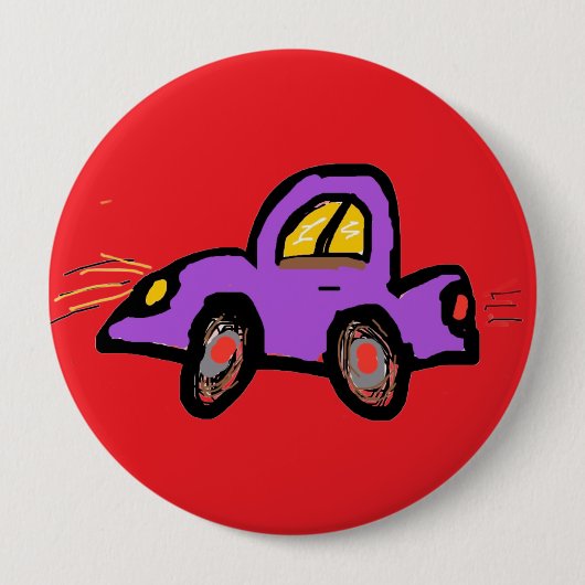 手描きの紫色の車のイラスト 缶バッジ (正面)