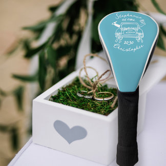 手描きの結婚式のカップル "Just Married" ゴルフヘッドカバー