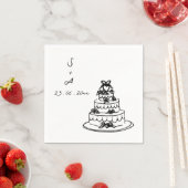 手描きの結婚式のケーキ ウェディング スタンダードカクテルナプキン (インサイチュ)