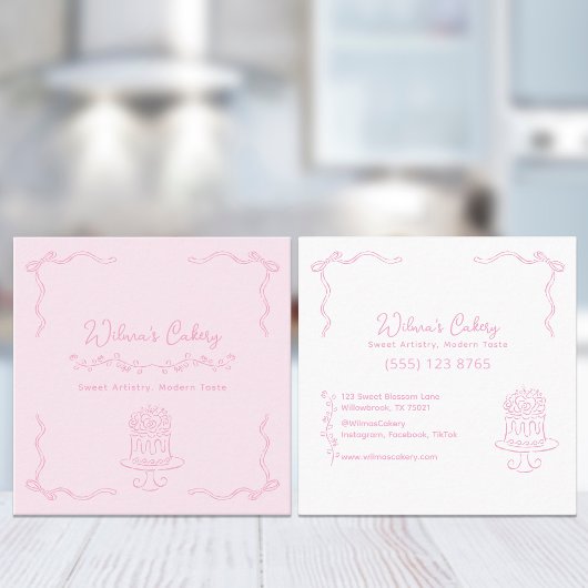 手描きの結婚式のケーキ バカリー スクエア名刺