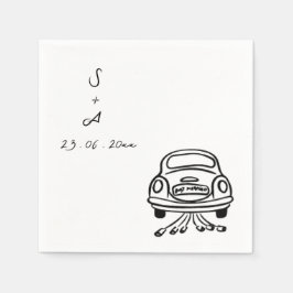 手描きの結婚式の車 スタンダードカクテルナプキン