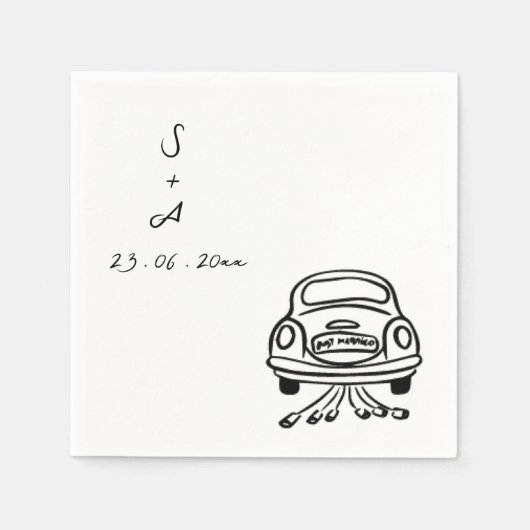 手描きの結婚式の車 スタンダードカクテルナプキン (正面)
