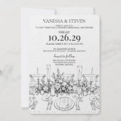 手描きの結婚式リハーサルディナー 招待状 (正面)