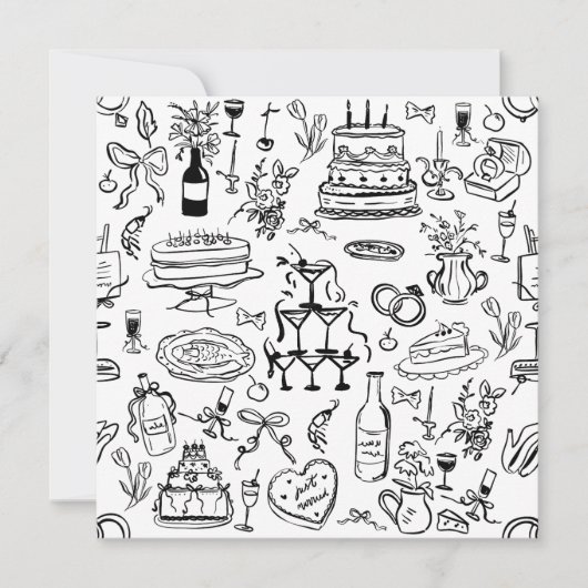 手描きの結婚式 ウェディング チャペル噴水 招待状 (正面)