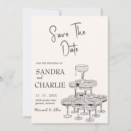 手描きの結婚式 Save The Date テンプレート (正面)
