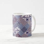 手描きの継ぎはぎの継ぎはぎの模様。ヴィンテージ コーヒーマグカップ (正面右)