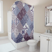 手描きの継ぎはぎの継ぎはぎの模様。ヴィンテージ シャワーカーテン (インサイチュ)