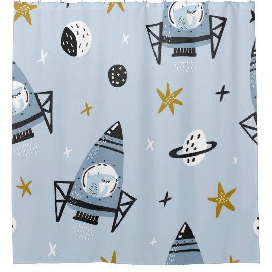 手描きの継ぎ目のない子供の宇宙el シャワーカーテン (正面)