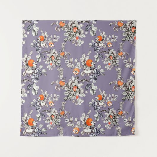 手描きの継ぎ目のない模様で枝と実を描く タペストリー (正面)