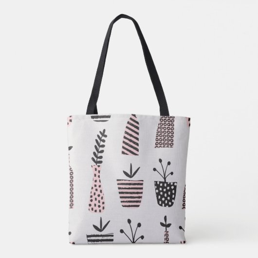 手描きの継ぎ目のない模様で、黒、cの植物が描かれています。 トートバッグ (裏面)