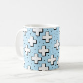 手描きの継ぎ目のない模様とプラスシンボルや象徴 コーヒーマグカップ (正面左)
