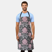 手描きの継ぎ目の無い模様に朴の花を添える。 エプロン (着用した状態)