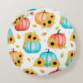 手描きの継ぎ目無し図柄（ひまわりのカボチャ） ラウンドクッション (裏面)