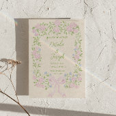 手描きの緑とピンクのリボンの花 夏の結婚式 セーブザデート