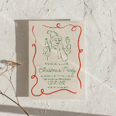 手描きの緑と赤のクリスマススノーマンパーティー 招待状