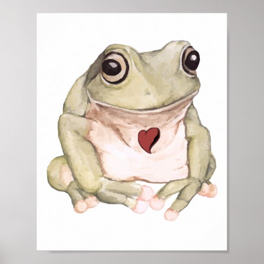 手描きの緑のアマガエル ポスター (正面)
