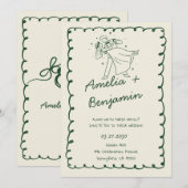 手描きの緑のカップル　ウィームジカルウェディング 招待状 (正面/裏面)