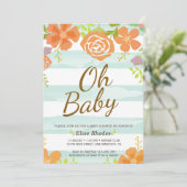 手描きの緑のストライプの花リース 招待状 (スタンド正面)