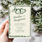 手描きの緑のハートがキュートな結婚式 招待状