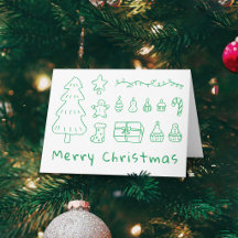 手描きの緑のメリークリスマスカード