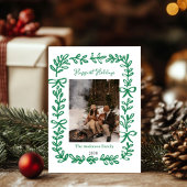手描きの緑の弓のホリデー クリスマス フォト カード
