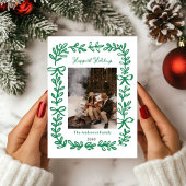 手描きの緑の弓のホリデー クリスマス フォト カード