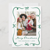 手描きの緑の弓 クリスマス2枚の写真 シーズンカード (正面)