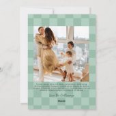 手描きの緑の蝶結びフレーム チェック柄 フォト シーズンカード (裏面)