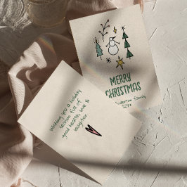 手描きの緑の雪だるまのクリスマスツリーの非写真 シーズンカード