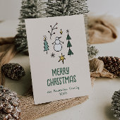 手描きの緑の雪だるまのクリスマスツリーの非写真 シーズンカード