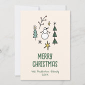 手描きの緑の雪だるまのクリスマスツリーの非写真 シーズンカード (正面)