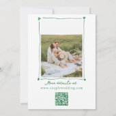 手描きの緑のSave the Date写真QRコード 招待状 (裏面)