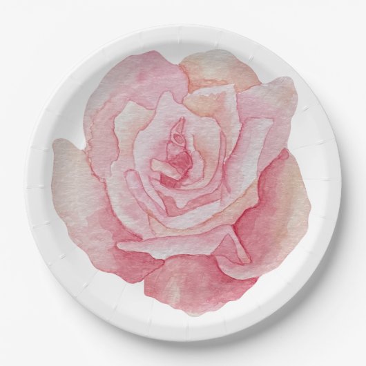 手描きの繊細なピンクのバラ ペーパープレート (正面)