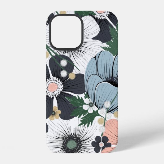 手描きの繊細な花のシームレスパターン iPhoneケース (裏面)