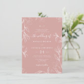 手描きの繊細な花のダスティーローズのウェディング 招待状 (スタンド正面)