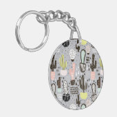 手描きの織り目加工のサボテンパターン キーホルダー (正面左)
