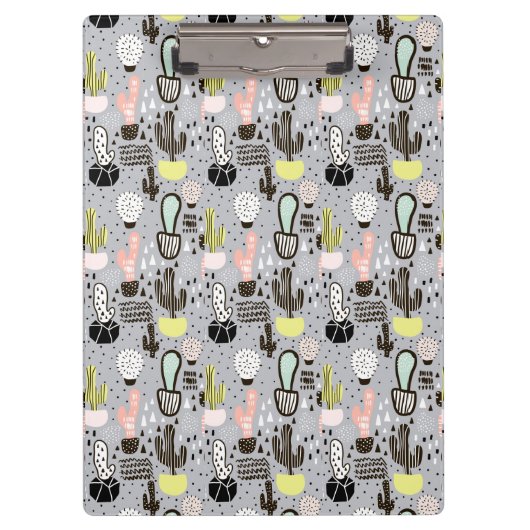手描きの織り目加工のサボテンパターン クリップボード (正面)